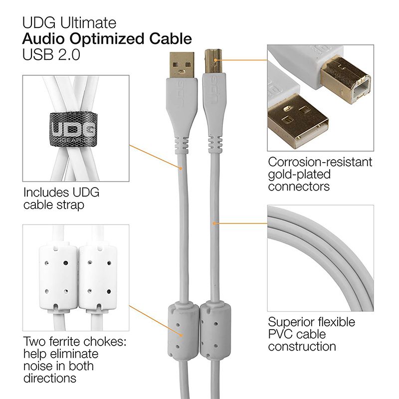 UDG Cable USB Blanc 2m. coudé – Image 2