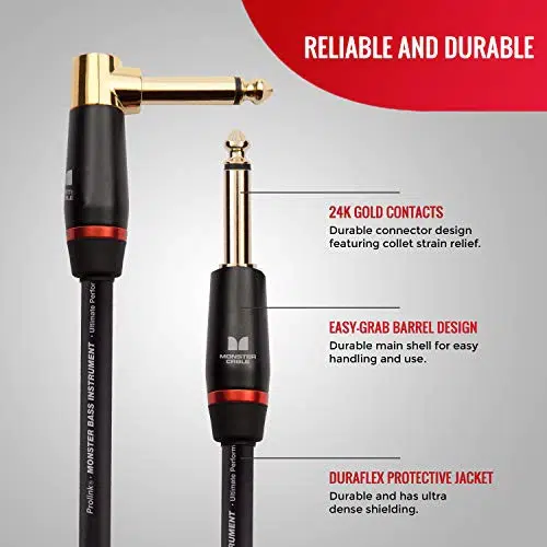 Monster Bass Câble d’instrument – Jack coudé vers Jack droit 3.6m – Image 2